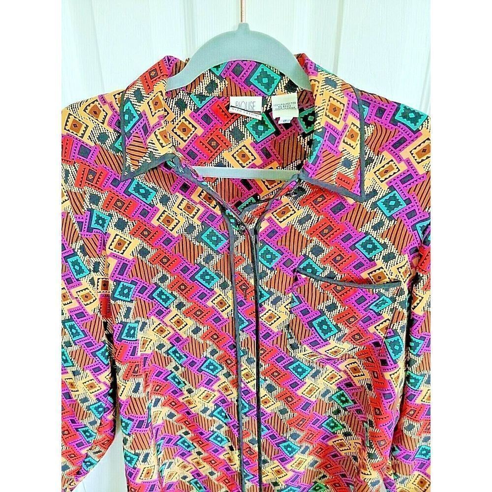 Oleg Cassini Blouse 6 Emporio Vintage Multicolor‎ Blouse Size 6 Southwest Design